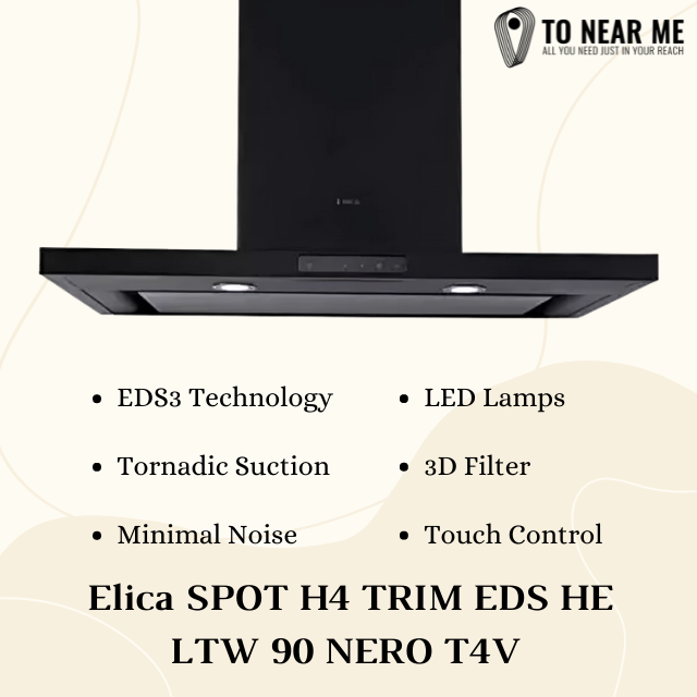 Elica SPOT H4 TRIM EDS HE LTW 90 NERO T4V LED Wall Mounted Chimney(Black 1010 CMH)
